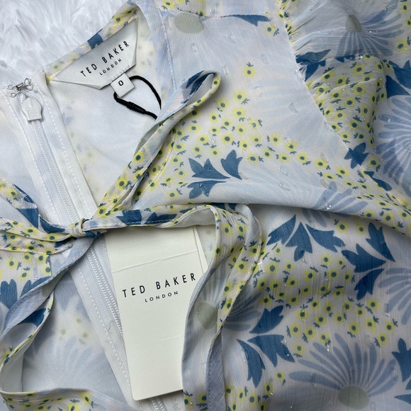 Ted Baker Suziiee floral-print woven mini dress With Asymmetric Ruffles Size 0 - Picture 2 of 16